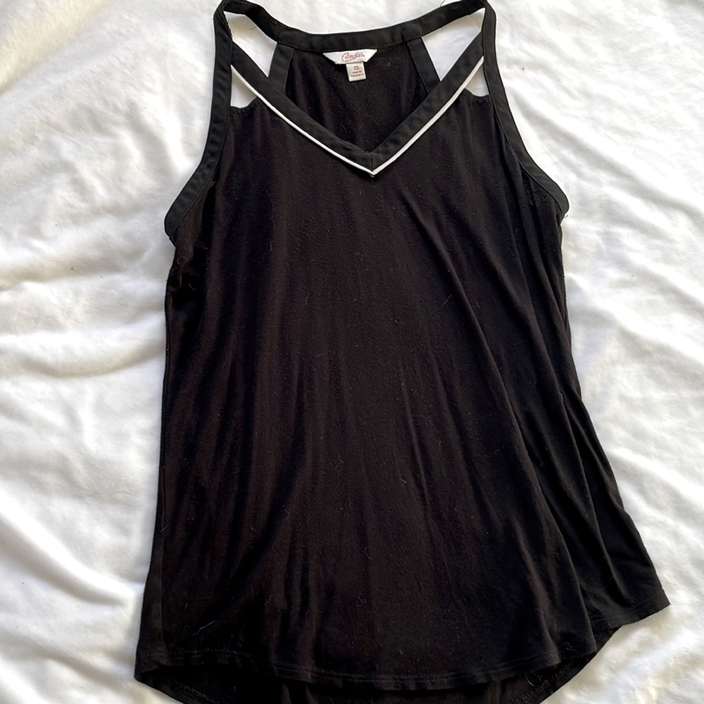 Candies v neck white stripe black tank top camisole with triangle cut outs